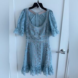 Self-Portrait Guipure Lace Mini Dress in Baby Blue - Size US 4 / UK 8